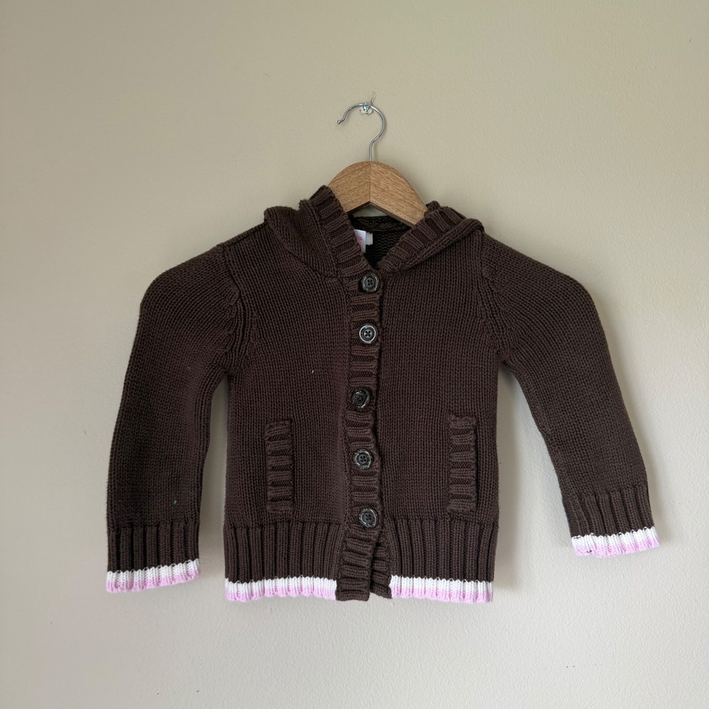 Vintage 90s Circo Brown and Pink Hooded Cardigan Size 4T